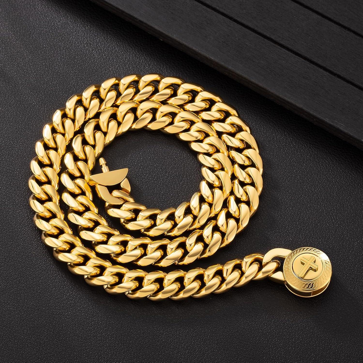 Herren Cuban Link Kette mit Löwe Kopf Verschluss, 18K Gold plattiert, 50cm