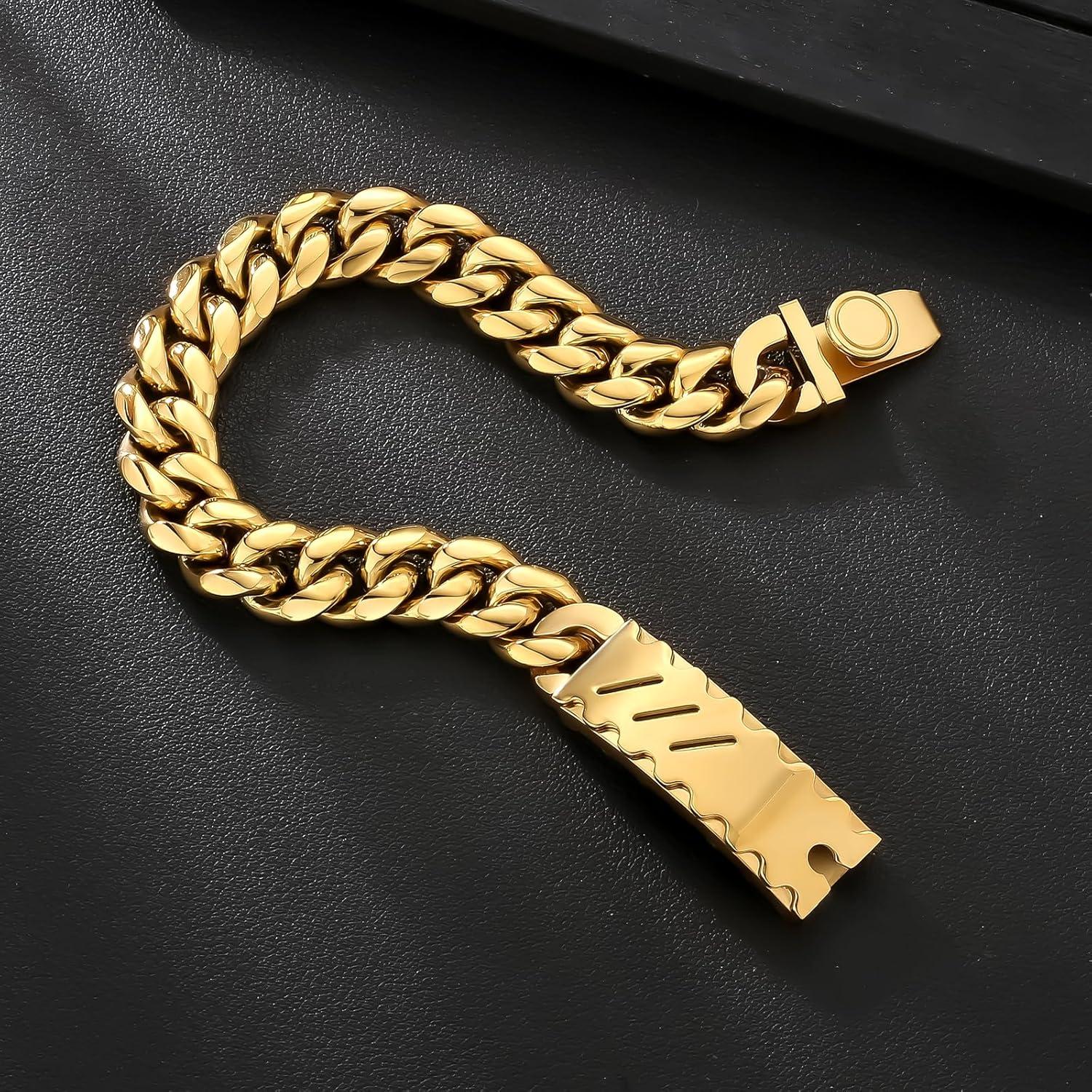 Goldbeschichtetes Herren Armband mit Löwenkopf Verschluss 12mm