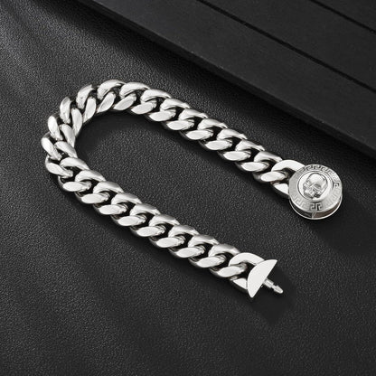 Herren Silber Cuban Armband mit Totenkopf-Verschluss 12mm 19cm