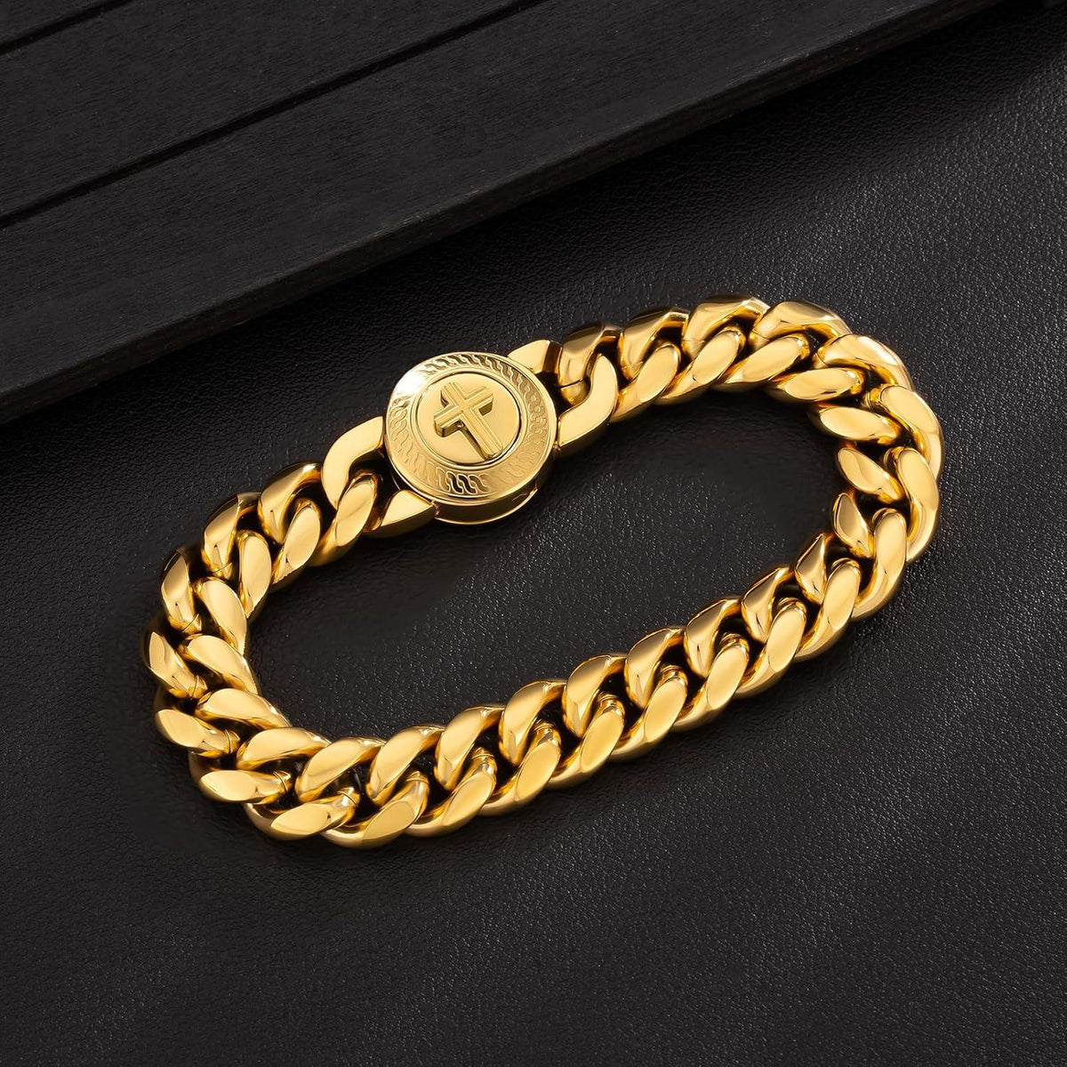 Herren Armband Löwe Totenkopf 18K Gold Cuban Hip Hop Geschenk 22.9cm