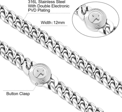 Herren Panzerkette Löwe Kopf Totenkopf Verschluss 18K Gold Cuban Link Chain 61cm Silber