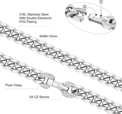 KRKC&CO Panzerkette Herren 12mm 18K Gold Cuban Link Chain Silberkette 61cm