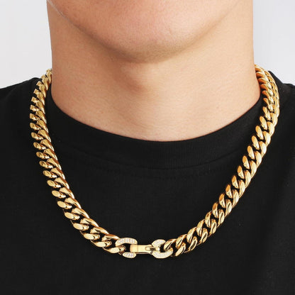 Panzerkette Herren 12mm 18K Gold Cuban Link Chain 55.9cm