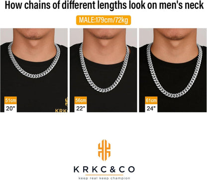 Herren Panzerkette 18K Gold plattiert Cuban Link Chain 12mm Silber Comapss