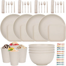 48-teiliges Camping Geschirr Set für 4 Personen, Unzerbrechlich, Beige