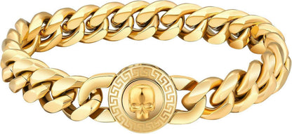 KRKC&CO Herren Armband Totenkopf Verschluss 18K Gold beschichtet