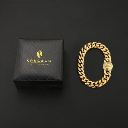Herren Armband 18K Gold beschichtet Löwe Totenkopf Verschluss