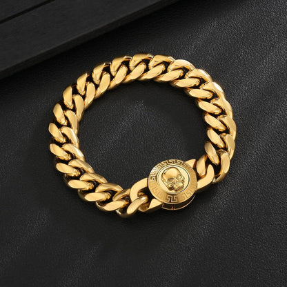 Herren Cuban Armband 12mm mit Totenkopf Verschluss Gold 18K 22.9cm Gold