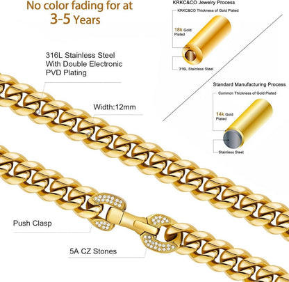 KRKC&CO 12mm Cuban Link Panzerkette Gold/Weißgold plattiert Hip Hop Kette