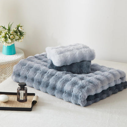 Langhaar Plüsch Bettwäsche Set 200x220 Grau Blau Winterwarm
