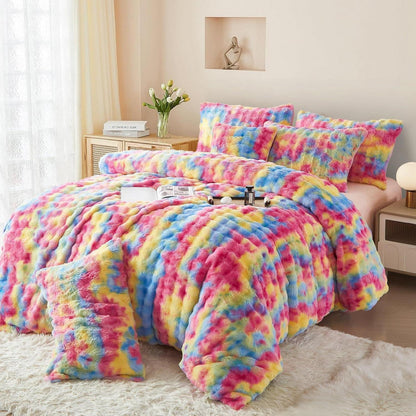 Plüsch Bettwäsche Set 200x200 Winterwarm Regenbogen Bunt