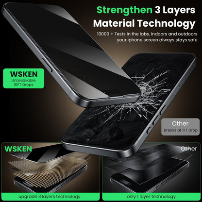 WSKEN iPhone 16 Plus 15 Plus Panzerglas Privacy Schutzfolie 9H Härte