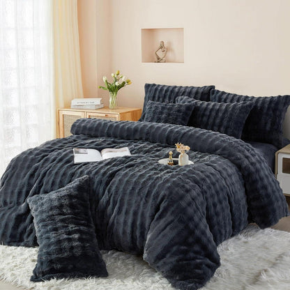 Plüsch Bettwäsche Set Grau 200x220 cm - Winterwarm & Kuschelig