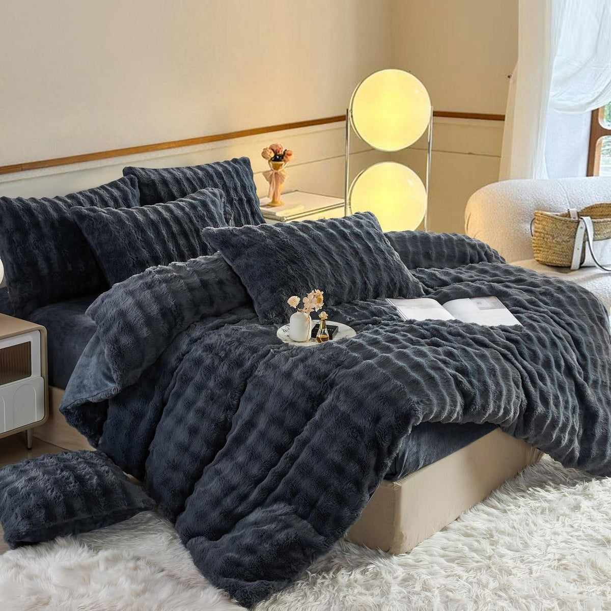 Plüsch Bettwäsche Set 200x200 Grau – Winterwarm & Kuschelig