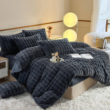 Plüsch Bettwäsche Set 200x200 Grau – Winterwarm & Kuschelig