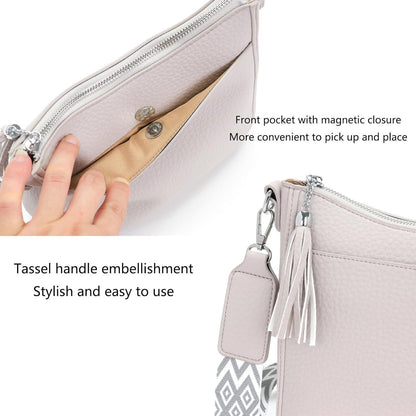 Kleine Umhängetasche Damen Hellgrau Veganes Leder Crossbody