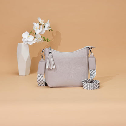 Kleine Umhängetasche Damen Hellgrau Veganes Leder Crossbody