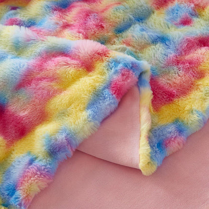 Plüsch Bettwäsche 135x200 Winter Regenbogen Bunt, Superweich