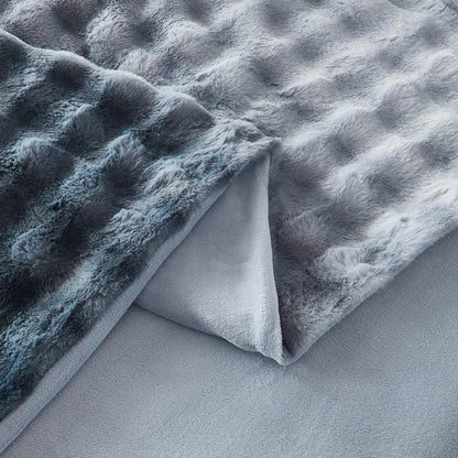 Langhaar Plüsch Bettwäsche Set Grau Blau Winterwarm