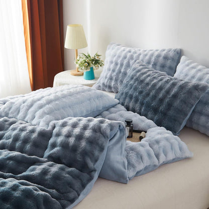 Winter Plüsch Bettwäsche Set 135x200 Grau Blau Flauschig