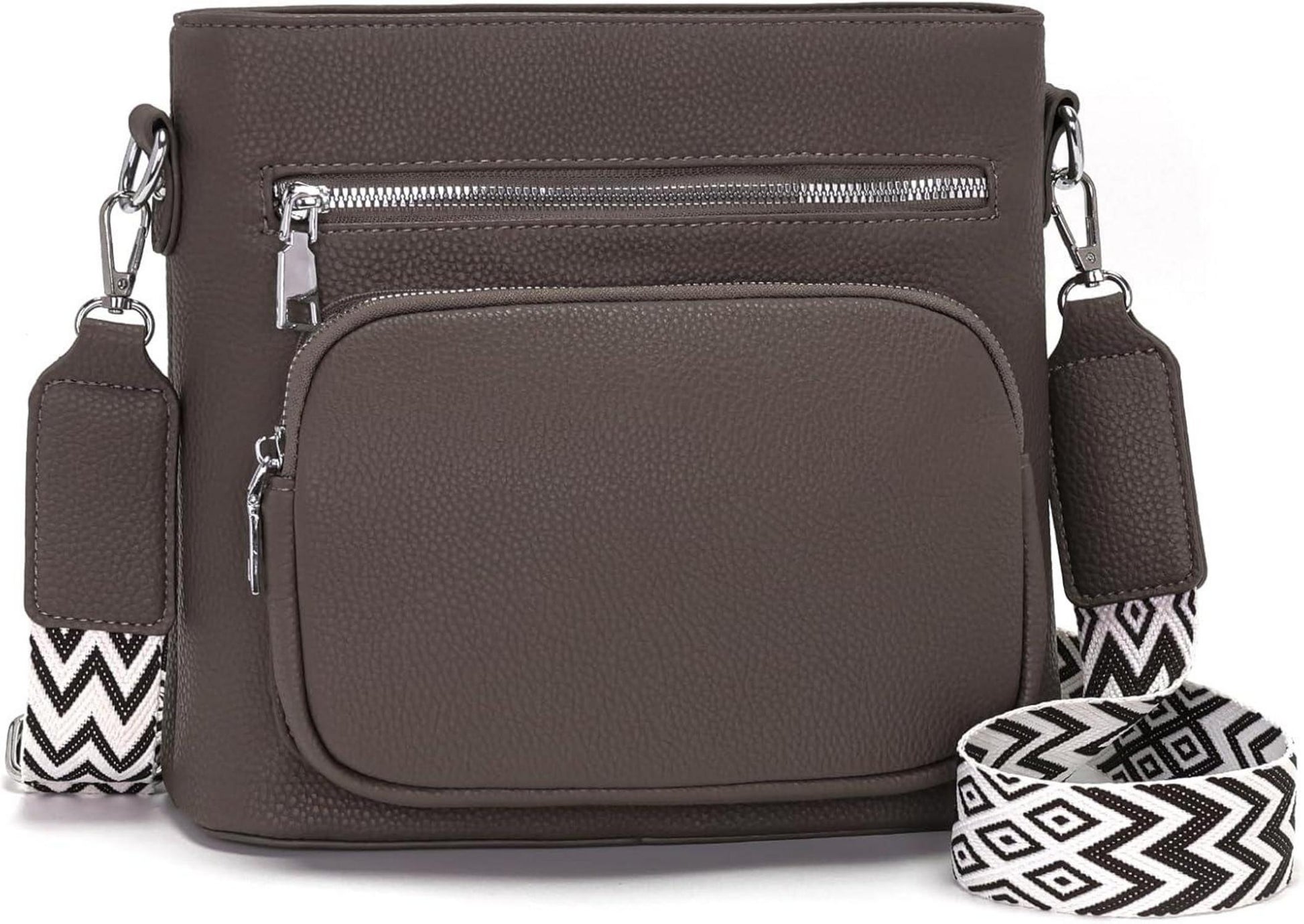 Umhängetasche Mittelgroß Crossbody Bag Veganes Leder Graubraun