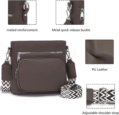 Damen Umhängetasche Mittelgroß Crossbody Bag Veganes Leder Graubraun