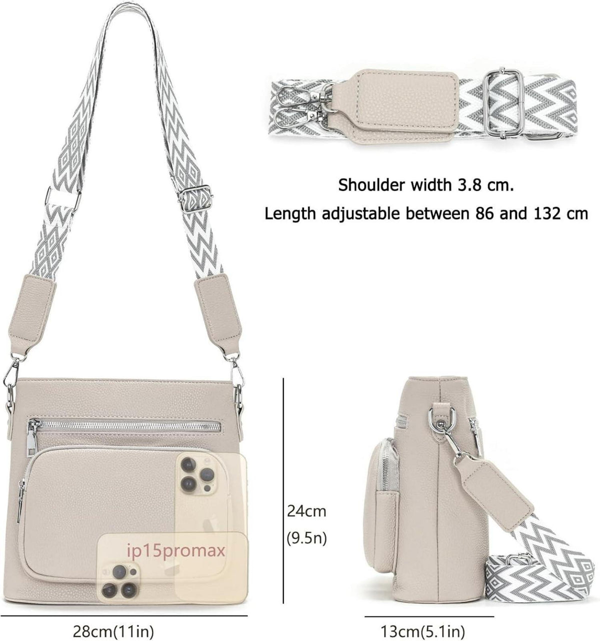 UMHÄNGETASCHE Damen Mittelgroß Crossbody Bag Veganes Leder