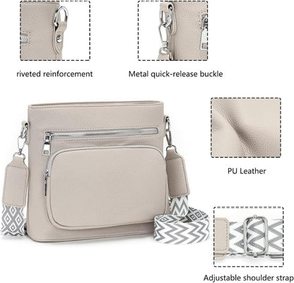 Umhängetasche Mittelgroß Damen Crossbody Bag Vegan Leder Handtasche Grau