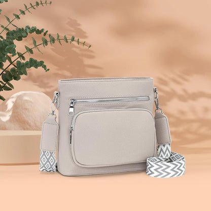 Umhängetasche Mittelgroß Damen Crossbody Bag Vegan Leder Handtasche Grau