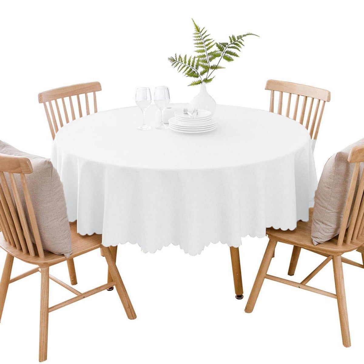 Runde Baumwoll-Leinen Tischdecke wasserabweisend 260 cm Weiß