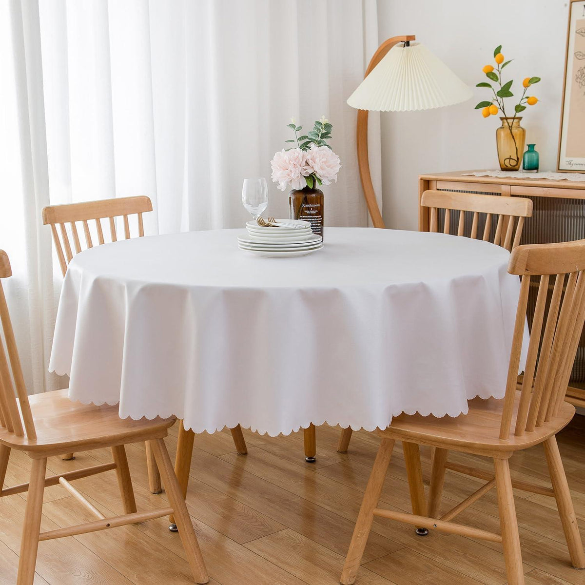 Runde Baumwoll-Leinen Tischdecke wasserabweisend 260 cm Weiß