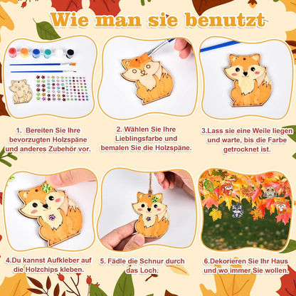 Herefun Herbst Bastelset für Kinder 40 Holz Blätter Tiere DIY Fensterbilder