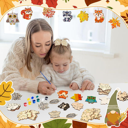 Herbst Bastelset für Kinder, 40-teilig Holz Deko inkl. Blätter und
