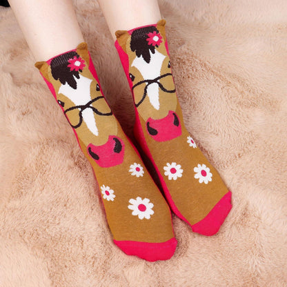 5 Paare Damen Baumwolle Socken Tiermuster 35-38 Mehrfarbig