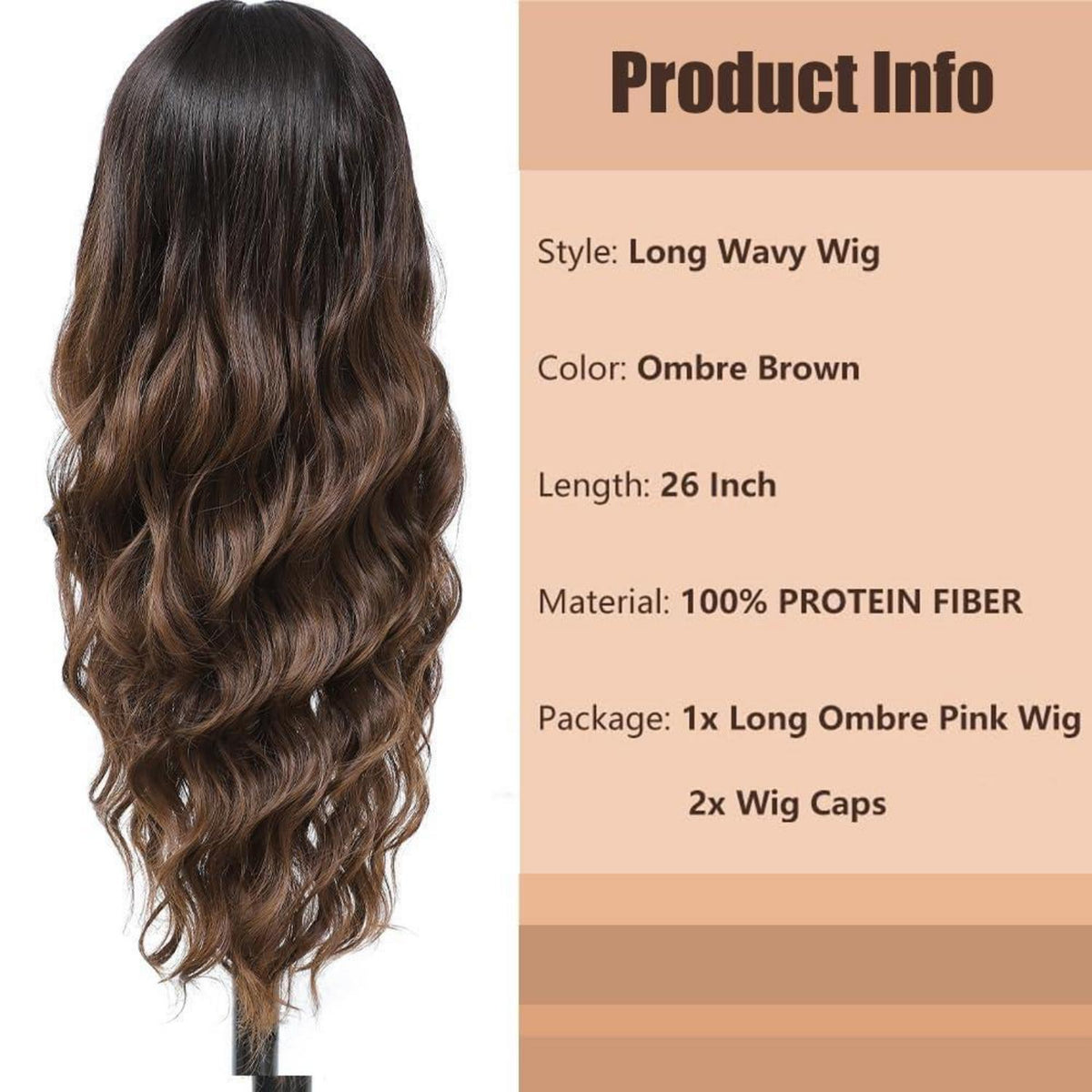 Lange Wellige Braun Ombre Perücke 66cm – Synthetisch & Hitzebeständig
