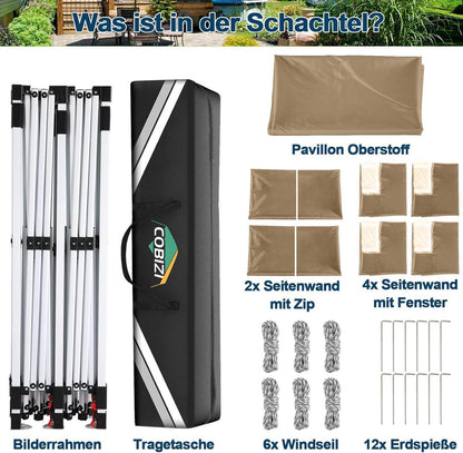 Faltpavillon 3x6m Wasserdicht Stabil + 6 Seitenwände Anti-UV