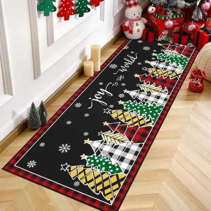 Weihnachtsläufer Teppich rutschfest Winter Fußmatte Schwarz