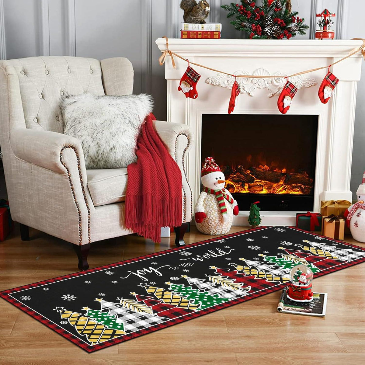Weihnachtsläufer Teppich 60x180 cm Hochwertig rutschfest Schwarzer