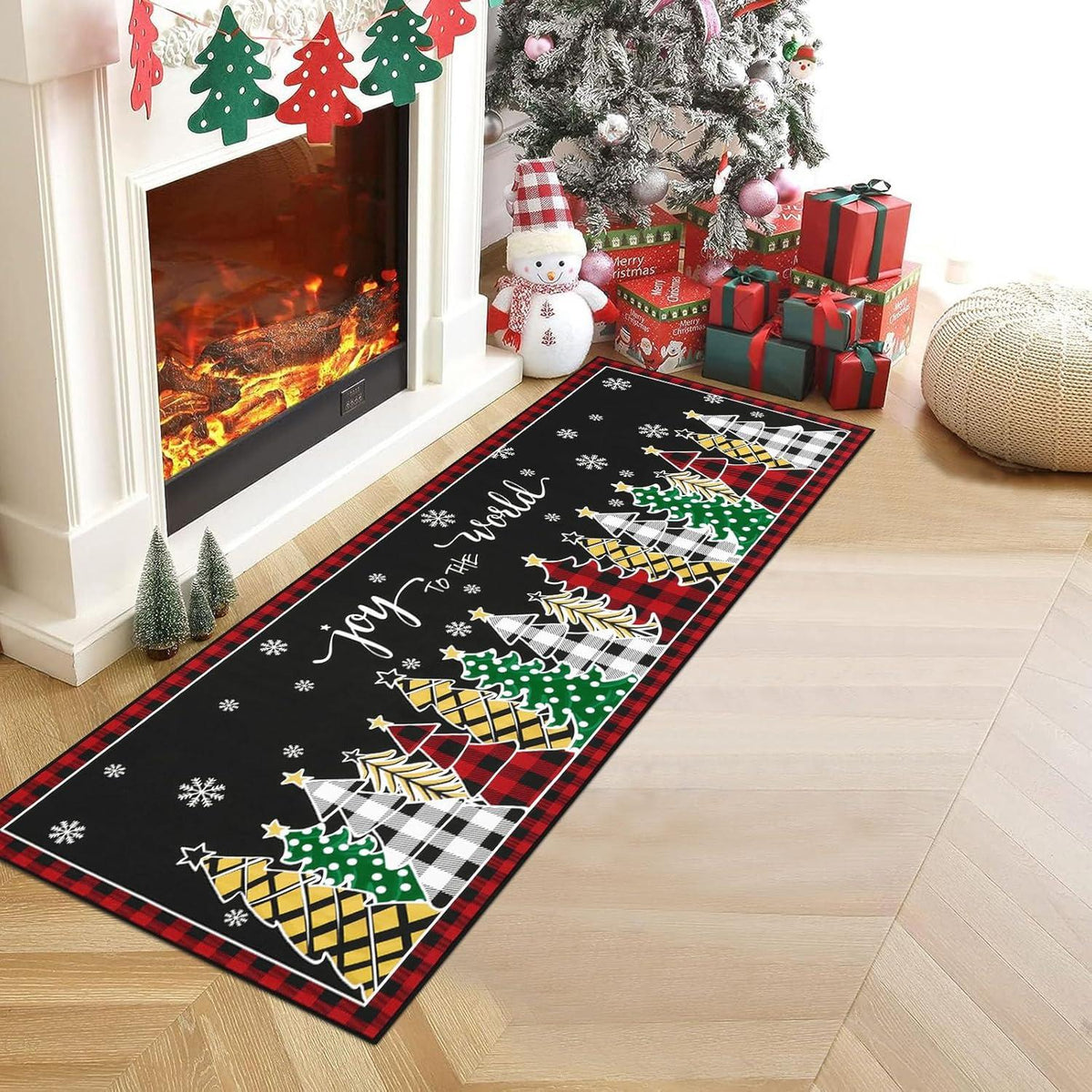 Weihnachtsläufer Teppich rutschfest Hochwertig Schwarzer Weihnachtsbaum Fußmatten Eingangs Schlafzimmer