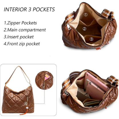 Damen Puffer Schultertasche Winter Umhängetasche