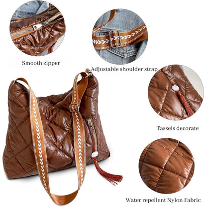 Damen Puffer Schultertasche Winter Umhängetasche