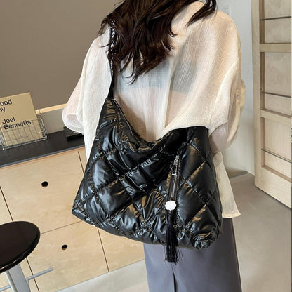 Damen Puffer Schultertasche Winter Umhängetasche