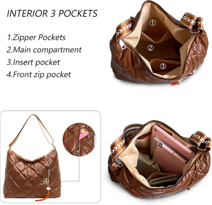 Gesteppte Puffer Schultertasche Damen Baumwolle Winter Umhängetasche