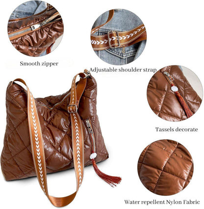 Damen PUffer Schultertasche Winter Umhängetasche gesteppt Uni Arbeit Einkaufen