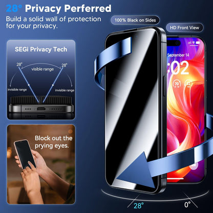 iPhone 16 Pro Panzerglas Sichtschutzfolie 28° Privacy 9H