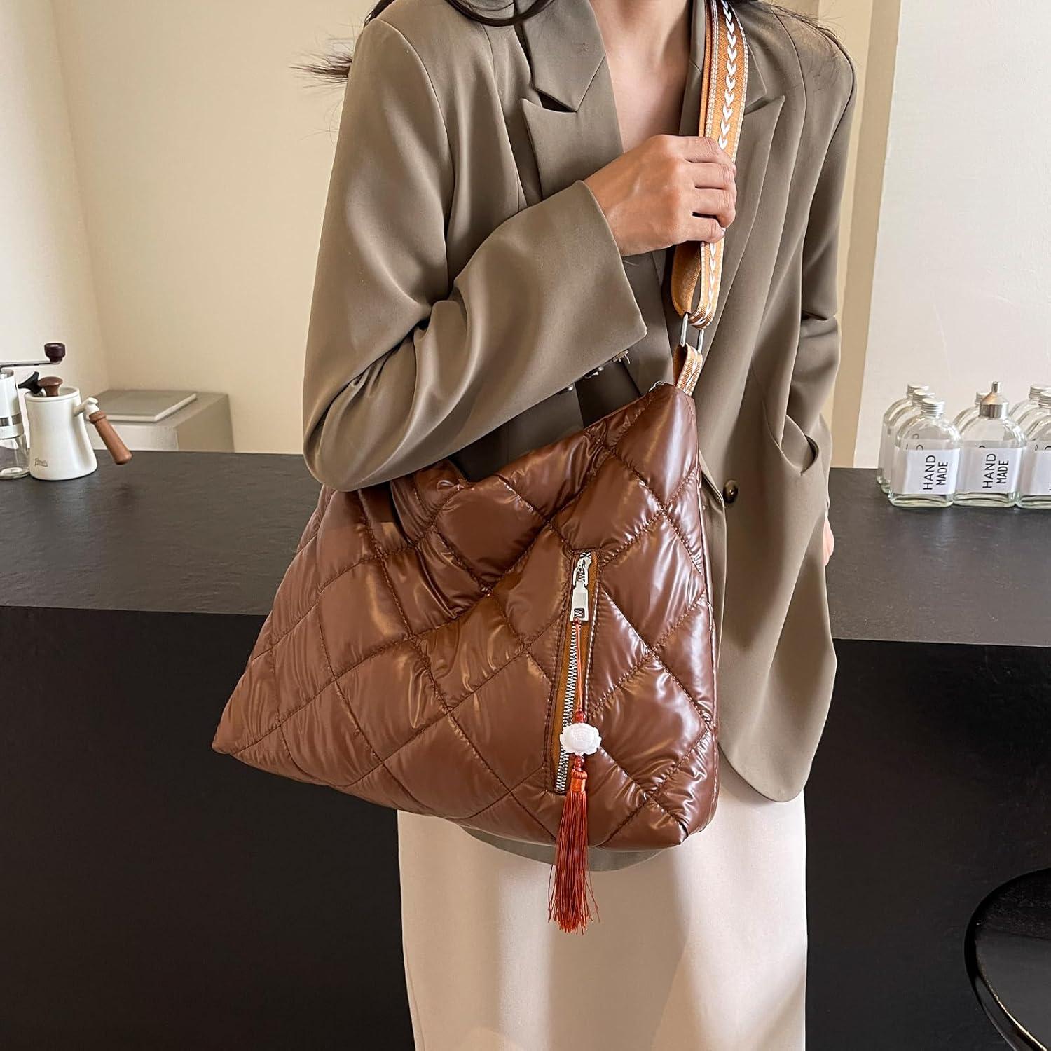 Damen Schultertasche Winter Puffer Gesteppte Umhängetasche Uni Arbeit Einkaufen