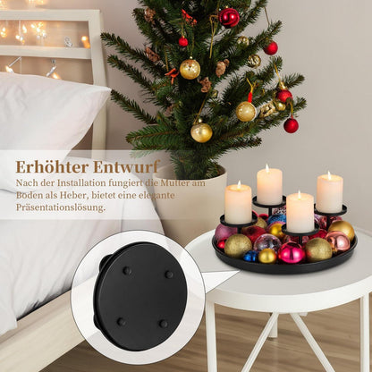 Moderner Adventskranz Metall Schwarz 30cm Rund Tablett