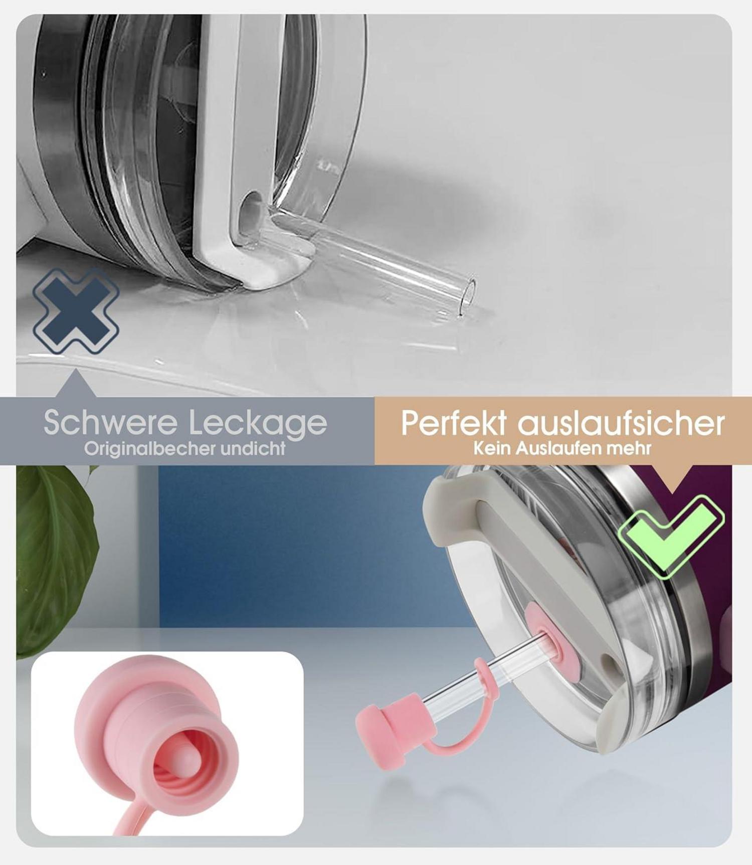 8stk 30cm Strohhalm Set mit Auslaufsicherem Verschluss, Reinigungsbürste - Rosa