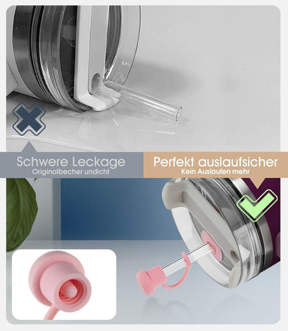 8stk 30cm Strohhalm Set mit Auslaufsicherem Verschluss, Reinigungsbürste - Rosa
