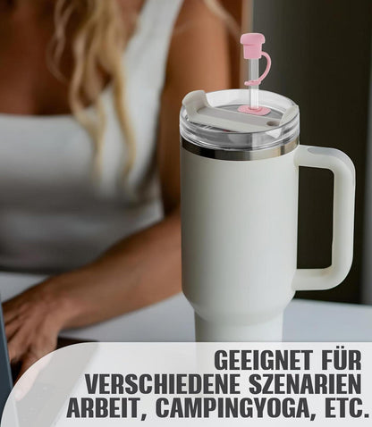 8stk 30cm Strohhalme mit Auslaufsicherer Abdeckung und Reinigungsbürste, Rosa
